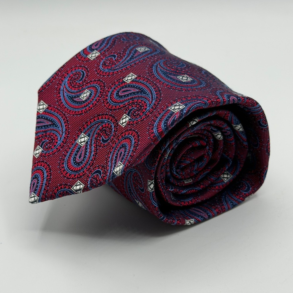 Jos. A. Bank Signature Collection Silk Tie Burgundy Blue Paisley Geometric 59"